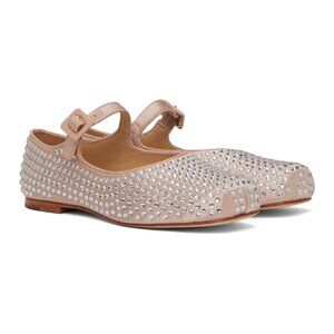 NWOT Sandy Liang Pink Pointe Crystal Embellished Mary Jane Flat EU 37 US 7